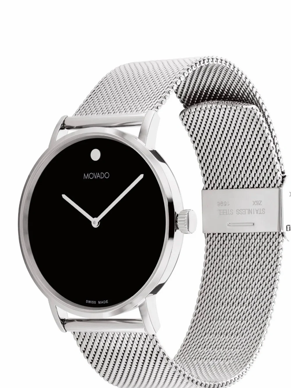 Movado Black Dial Silver Mesh Bracelet Watch